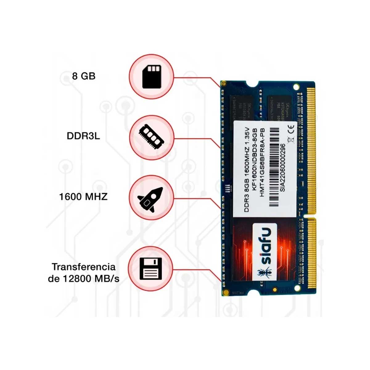 Memoria RAM de 8 GB de DDR3L SDRAM marca Siafu® para aumentar la velocidad de tu laptop
