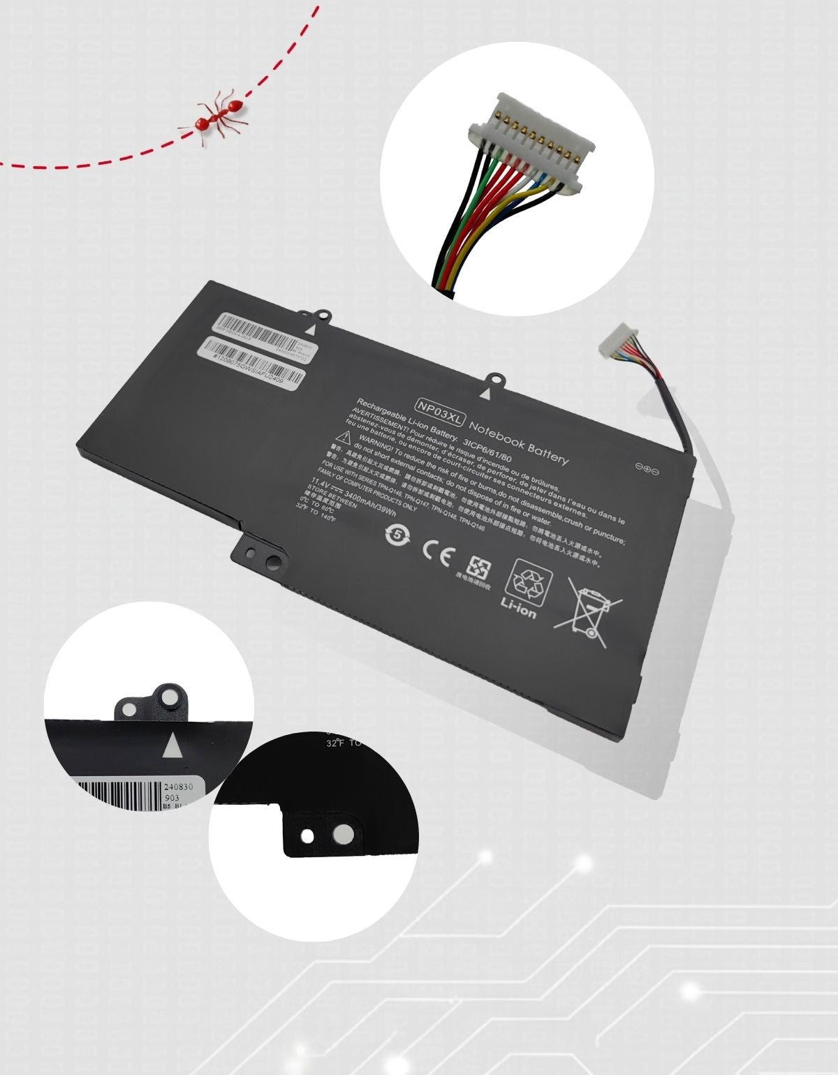 Batería Interna para Laptop HP® NP03XL con 3720mAh