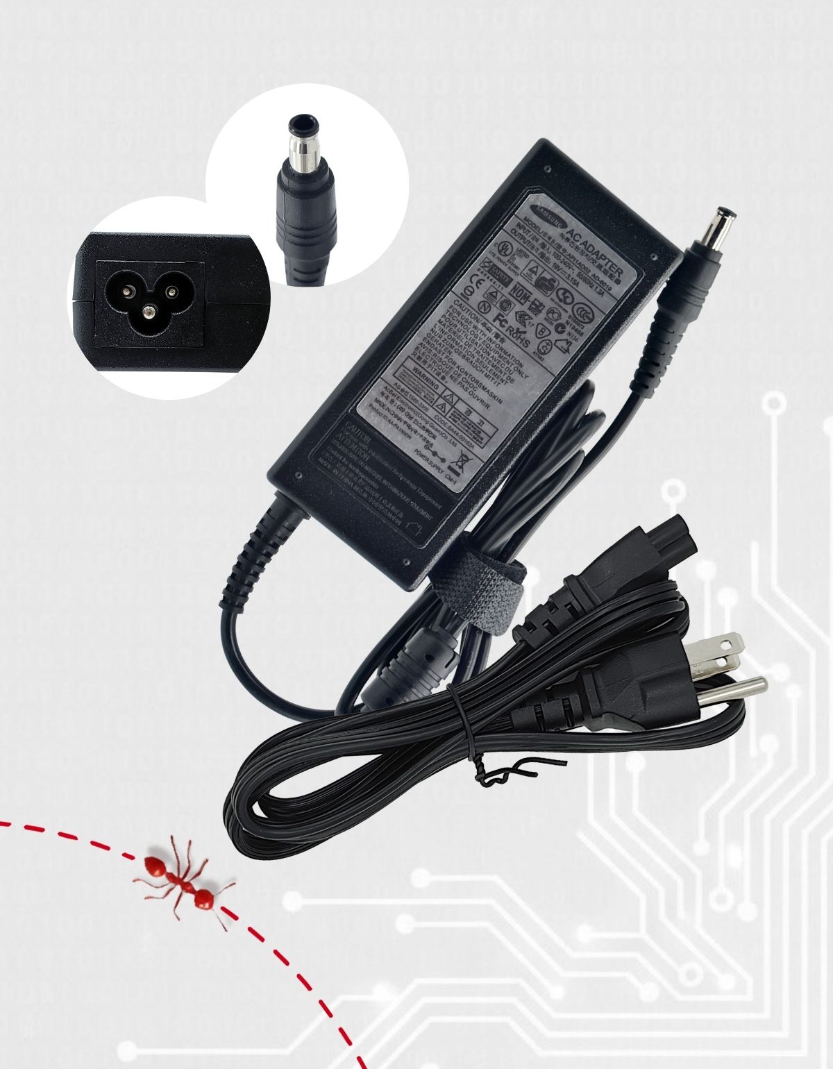 Cargador para Laptop Samsung® Nc20 Nc30 N130 N150 19v 2.1 - 3.15a con 40W - 60W Punta 5.5 x 3.0 mm