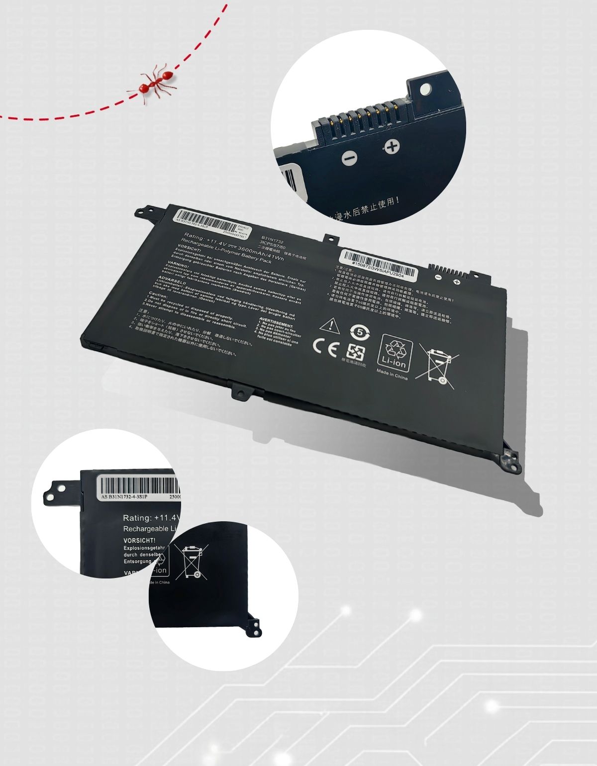 Batería B31N1732 para laptops ASUS 11.4V con 3600 mAh 41Wh