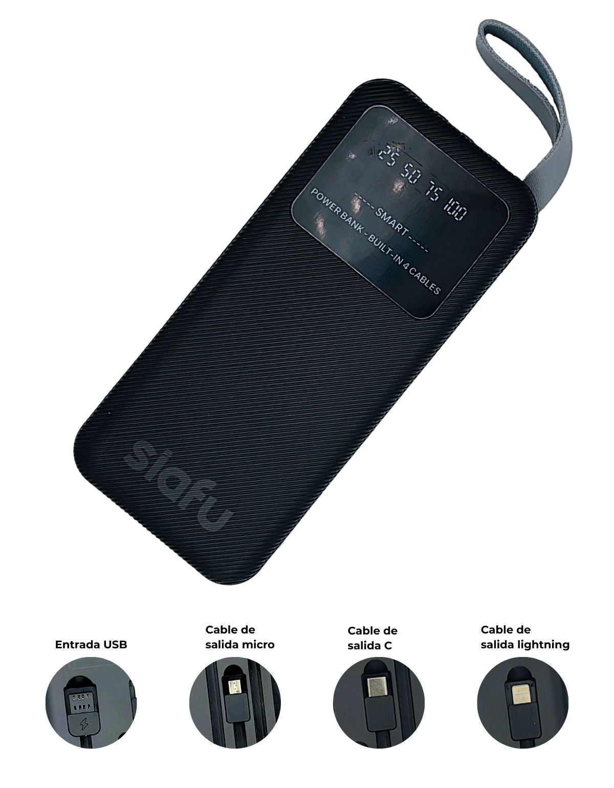 Power Bank Batería Portátil 10000mAh con 4 Cables Integrados