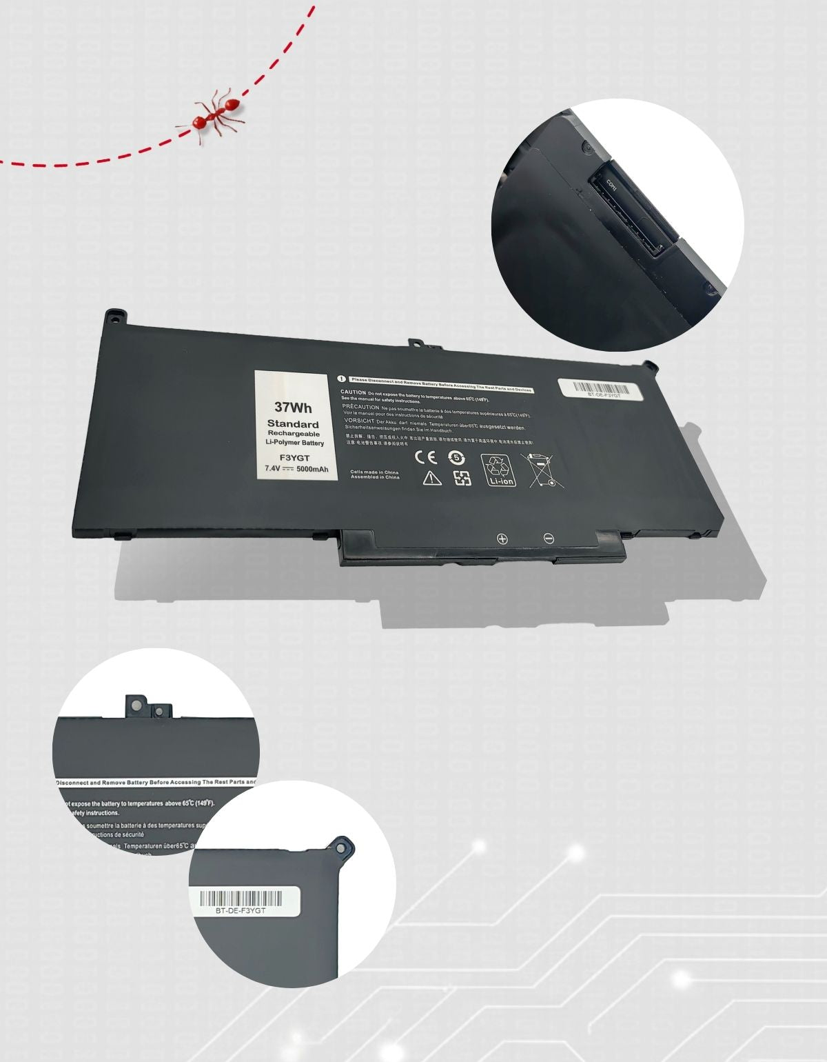Batería F3YGT para Laptops Dell® E7280 E7290 7380 60Mh DM3 con 5800mAh