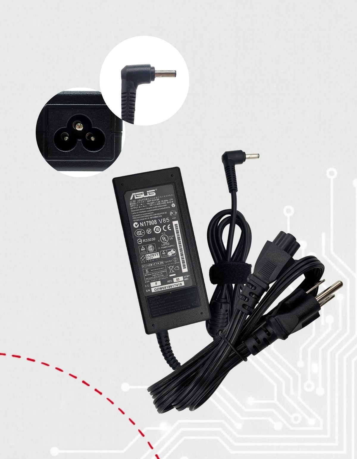Cargador para Laptop Asus® Vivobook™ X556u X556ur Exa1206ch 19V 3.42A con 65W Punta 4.0 x 1.35 mm