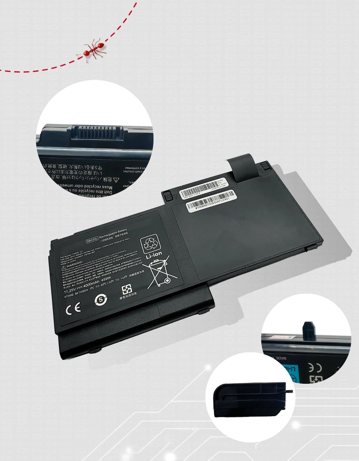 Batería Hstnn-lb4 para Laptops HP® 720 725 820 G1 G2 755 G3 Sb03xl 717378 con 5000mAh