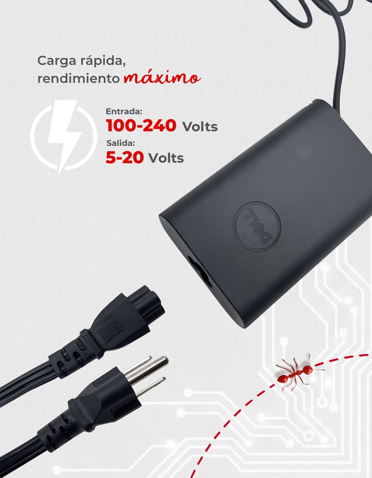 Cargador para Laptop Dell® Latitude™ 5285 3380 7275 65w USB Tipo C