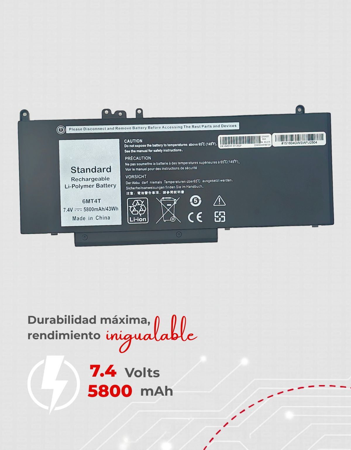 Batería para Laptop Dell® E5450 E5470 E5550 E5570 G5m10 6mt4t 8v5gx F5ww5 con 5800mAh