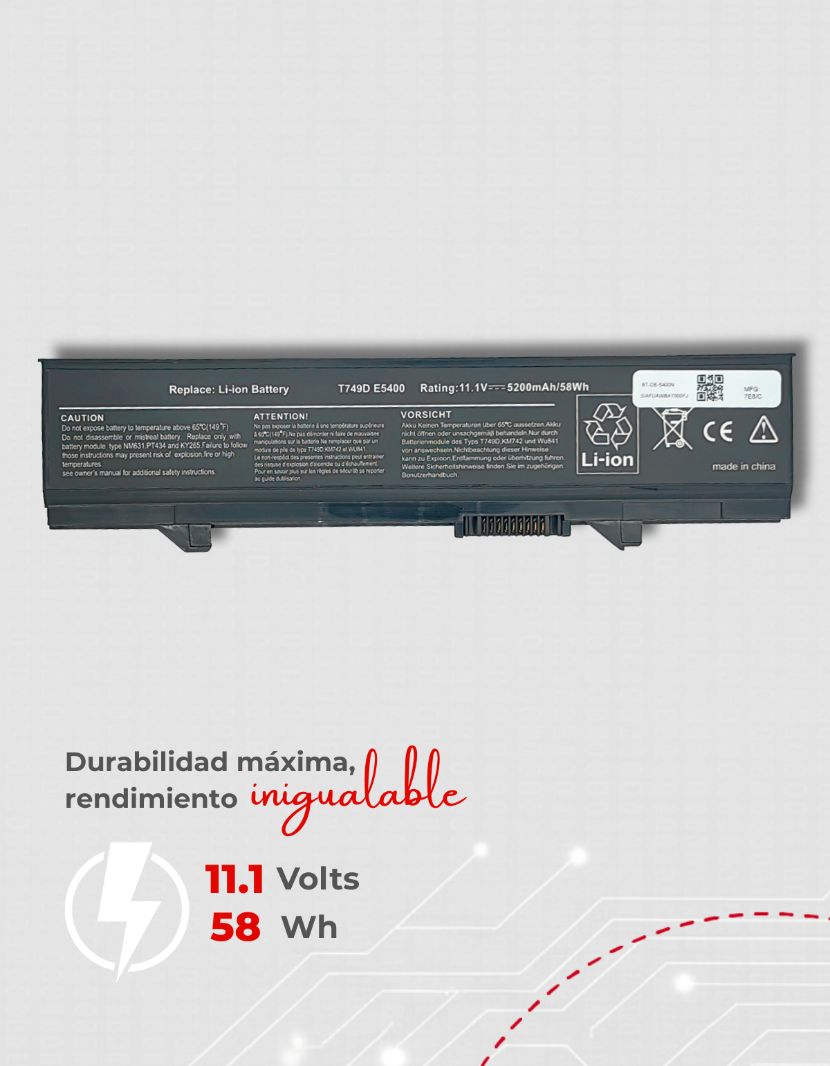 Batería KM668 para Laptop Dell® E5400 E5410 E5500 E5510 con 4400mAh