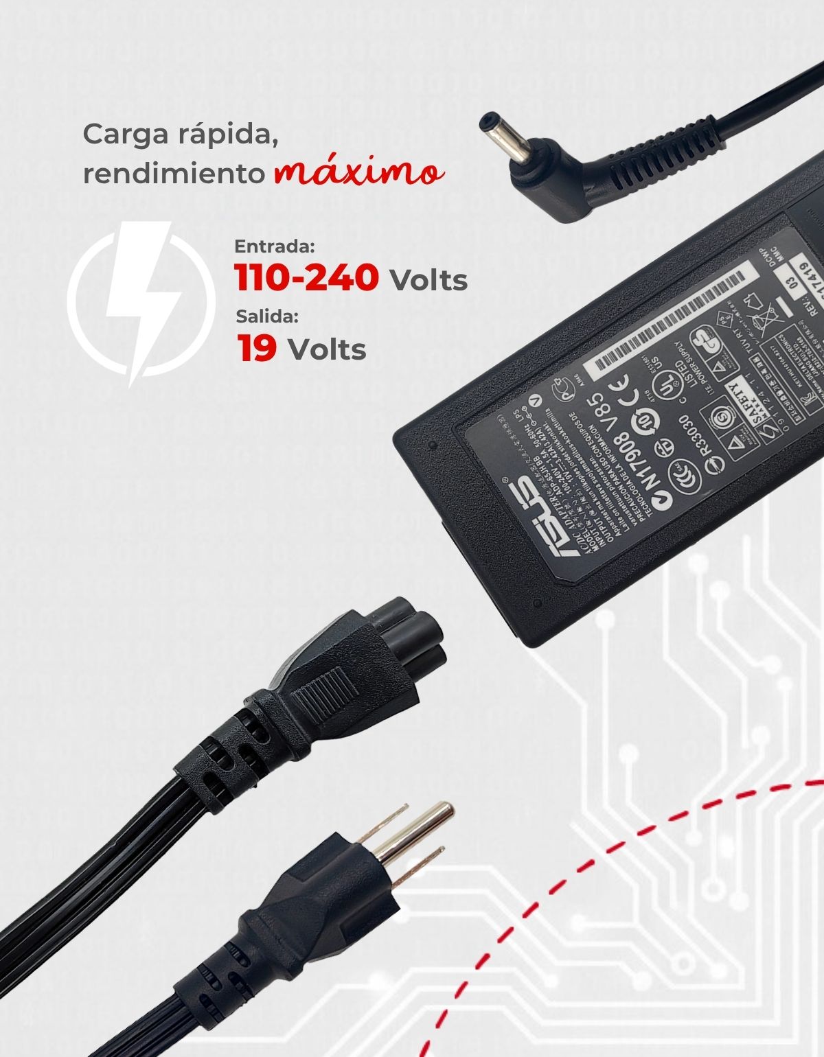 Cargador para Laptop Asus® Vivobook™ X556u X556ur Exa1206ch 19V 3.42A con 65W Punta 4.0 x 1.35 mm