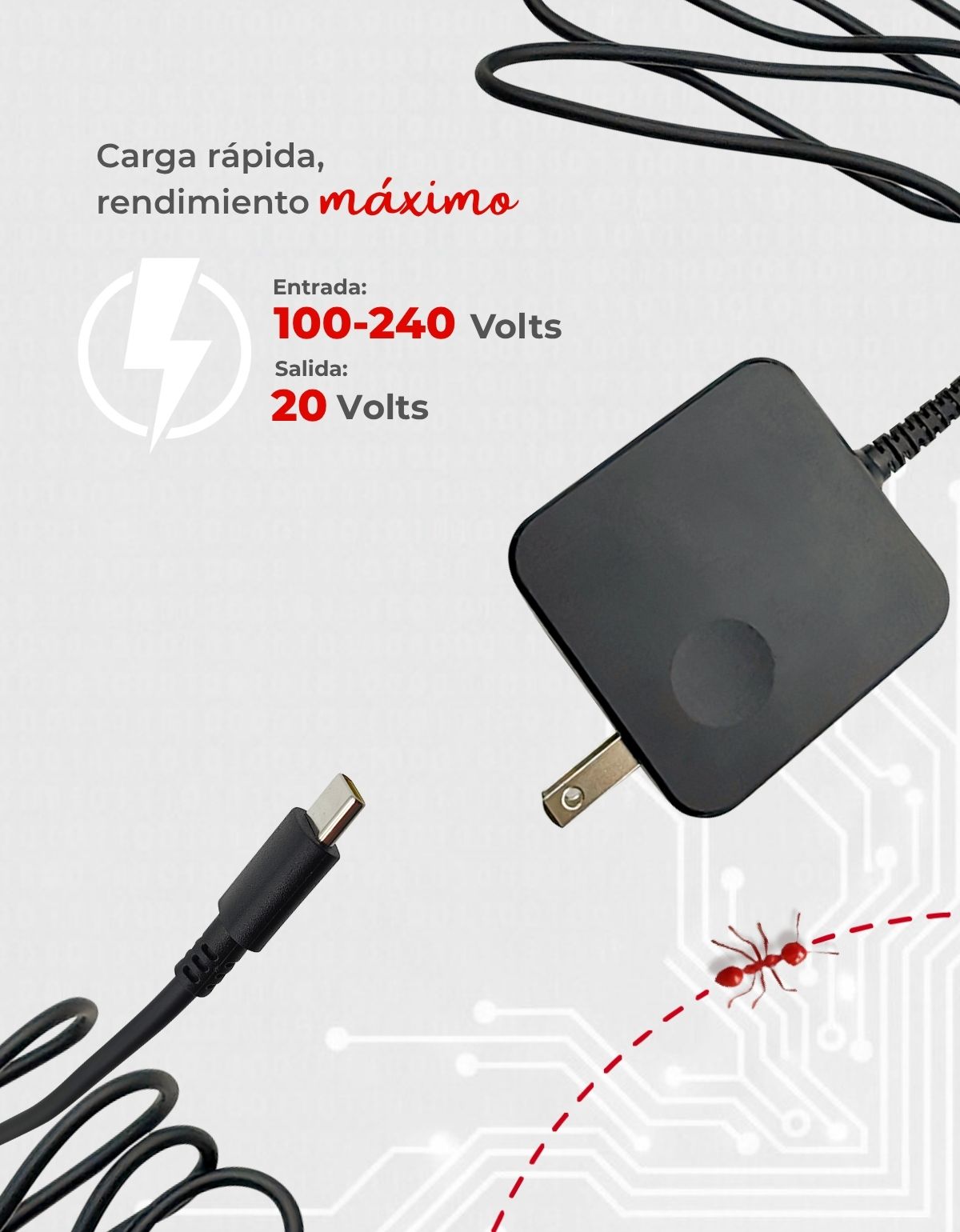 Cargador original para Laptop Lenovo® 65W 20v 3.5A USB Type-C