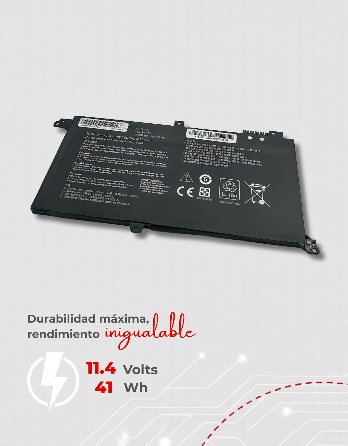 Batería B31N1732 para laptops ASUS 11.4V con 3600 mAh 41Wh