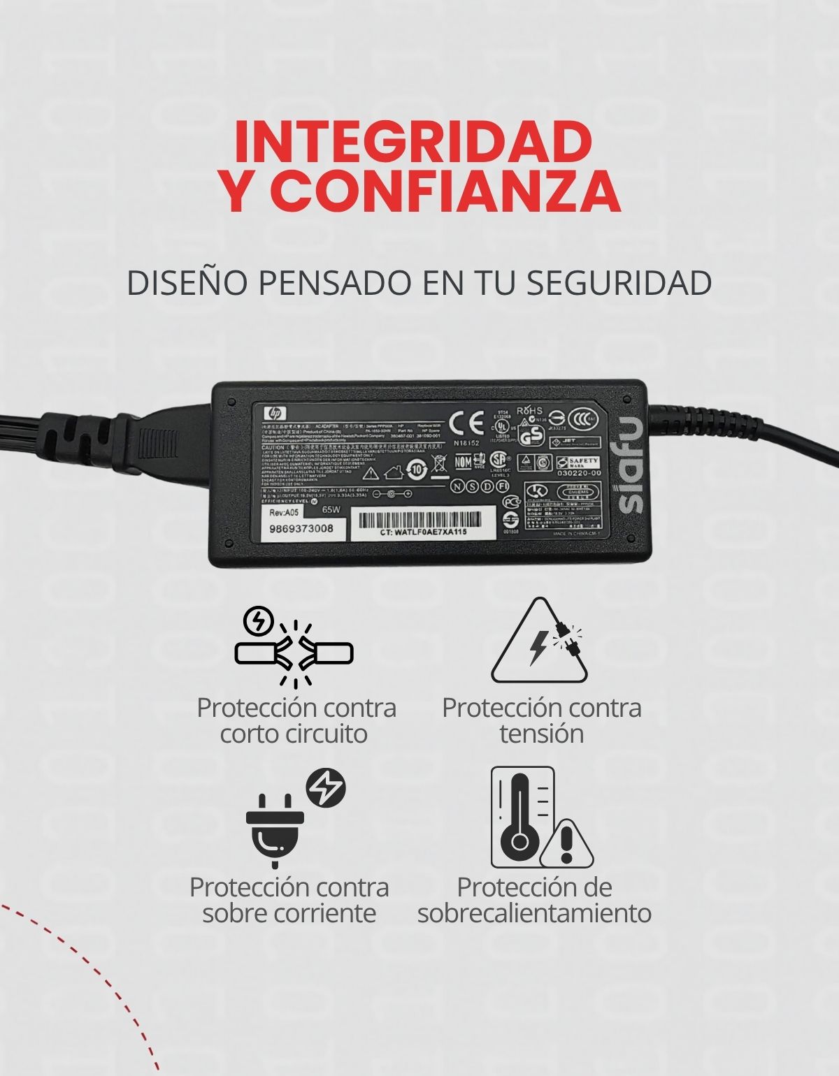 Cargador para Laptops HP® Pavilion Dv4 y Dv5™ 65W 18.5V 3.5A con punta de 7.4 mm x 5.0 mm