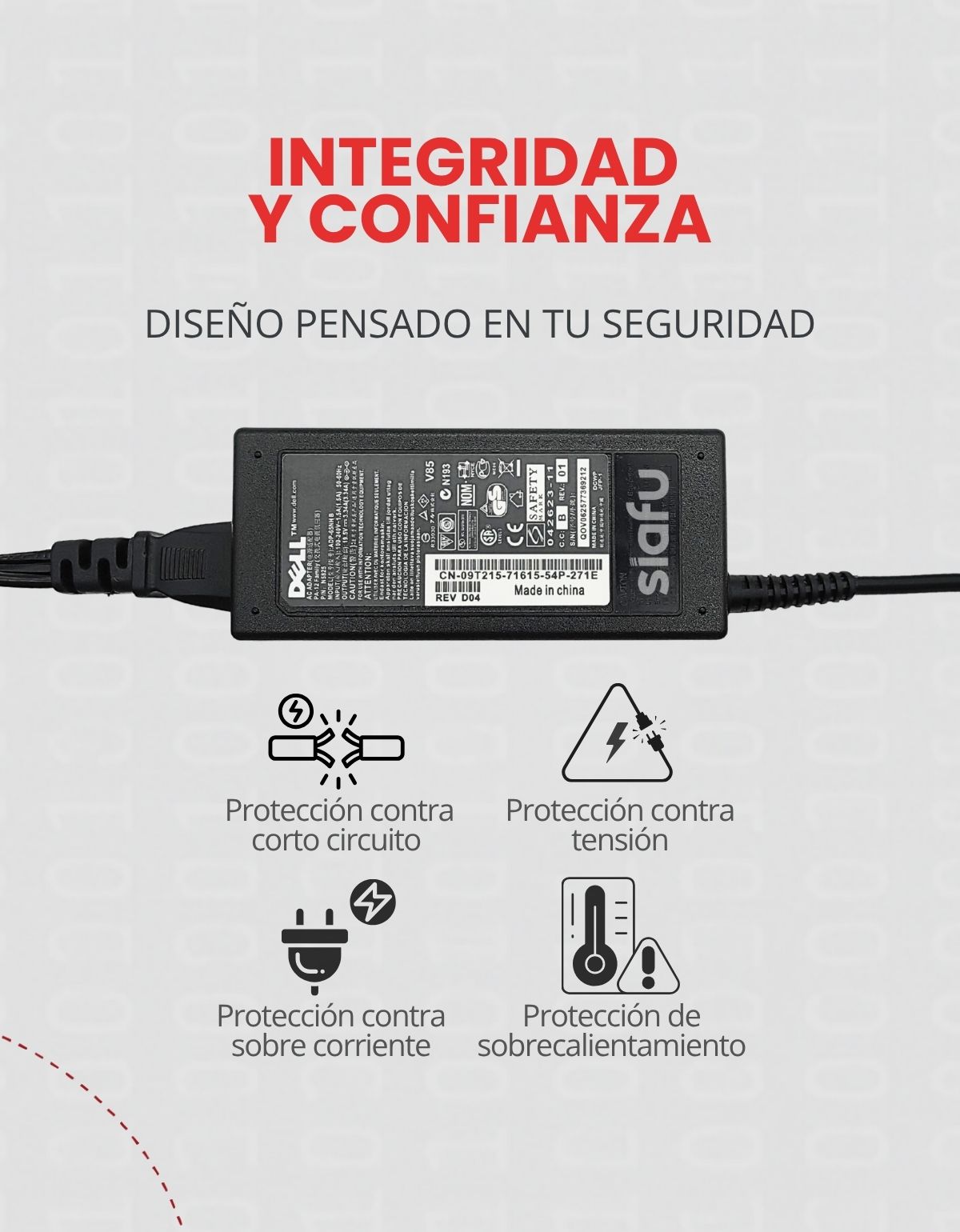 Cargador para Laptops Dell® de varios Modelos 19.5v 3.34 de 65W Punta 4.5 x 3.0 mm