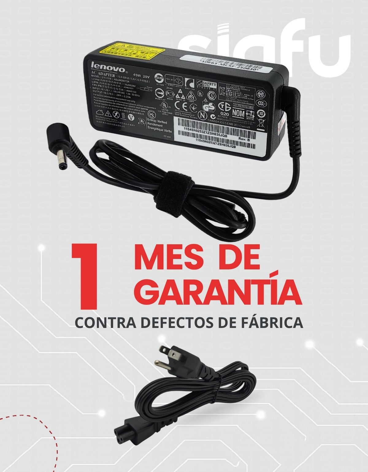 Cargador AP04214-UV para Laptops Lenovo Ideapad Yoga y más, 45W 20V 2.5A Punta 4.0 x 1.7 mm