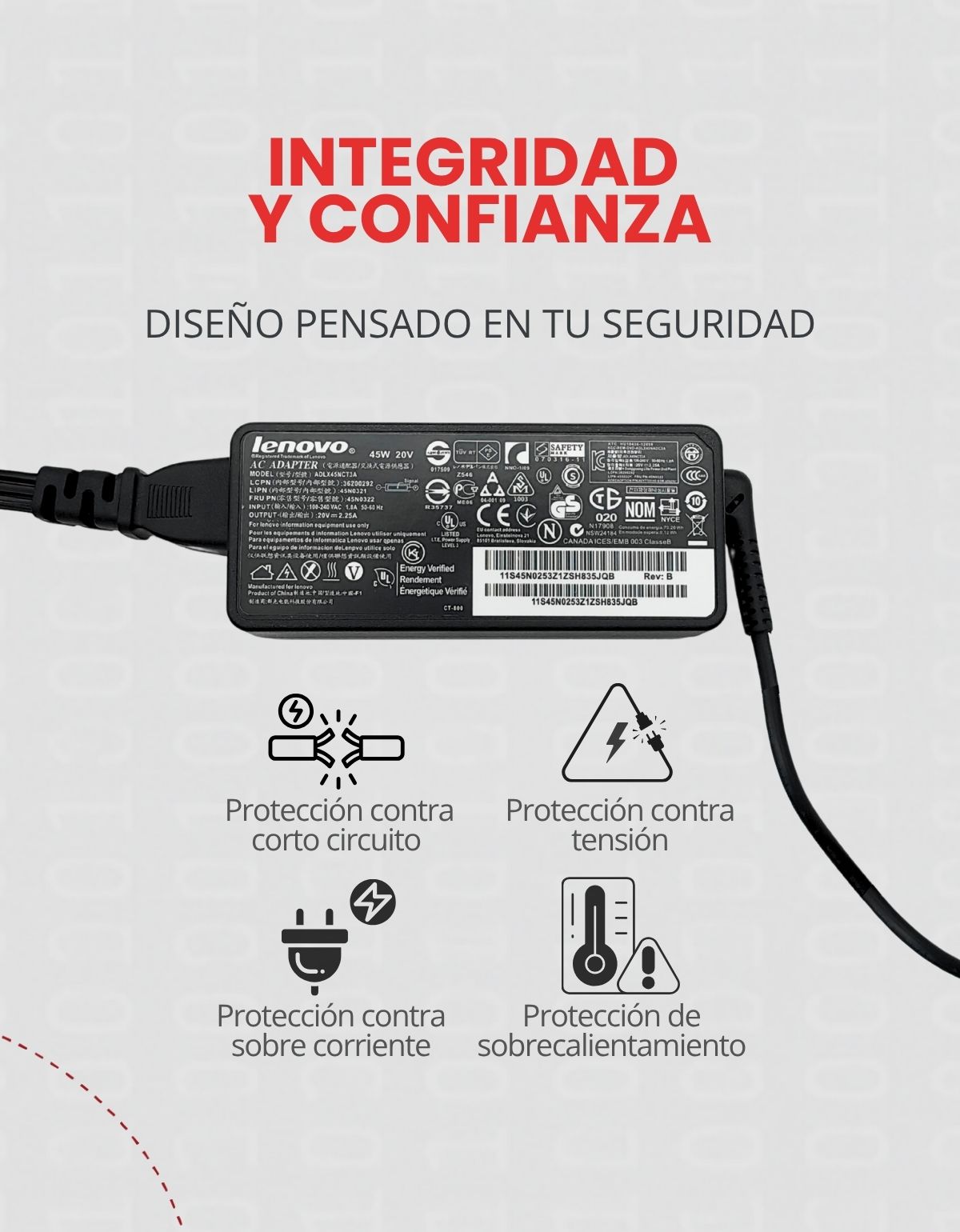 Cargador para Laptop Lenovo® con 20V y 3.25A USB con 65w