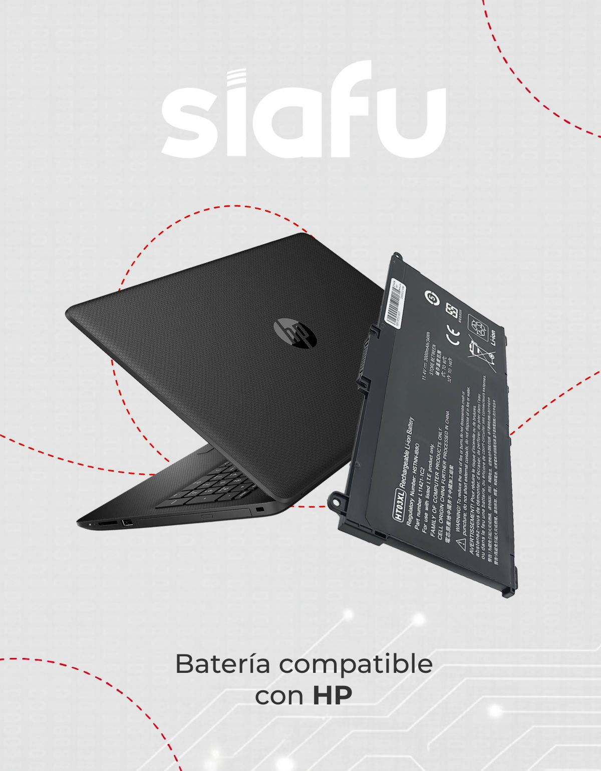 Batería HT03XL para Laptops HP® Pavilion 14-ce 14-cf 17 L11119 con 3000 mAh