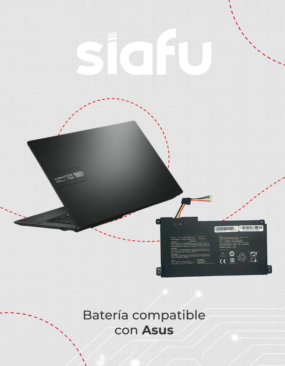 Batería b31n1912 para Laptops Asus® Vivobook™ con 3600 mAh y 1 Año de garantía directa