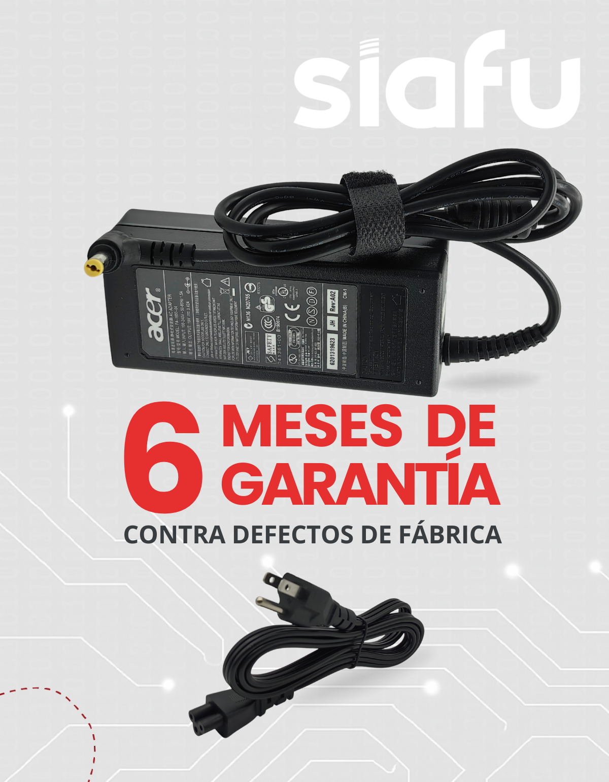 Cargador para Laptops Acer y Gateway P5ws0 19V 3.42A Carga Rápida con 65W Punta 5.5 x 1.7mm