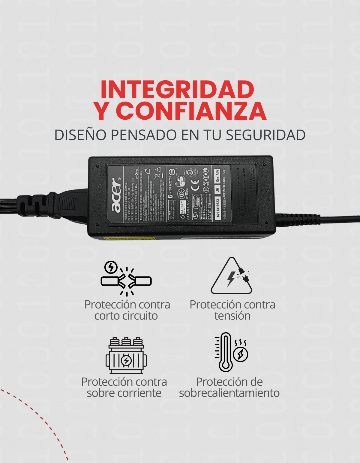 Cargador para Laptops Acer y Gateway P5ws0 19V 3.42A Carga Rápida con 65W Punta 5.5 x 1.7mm