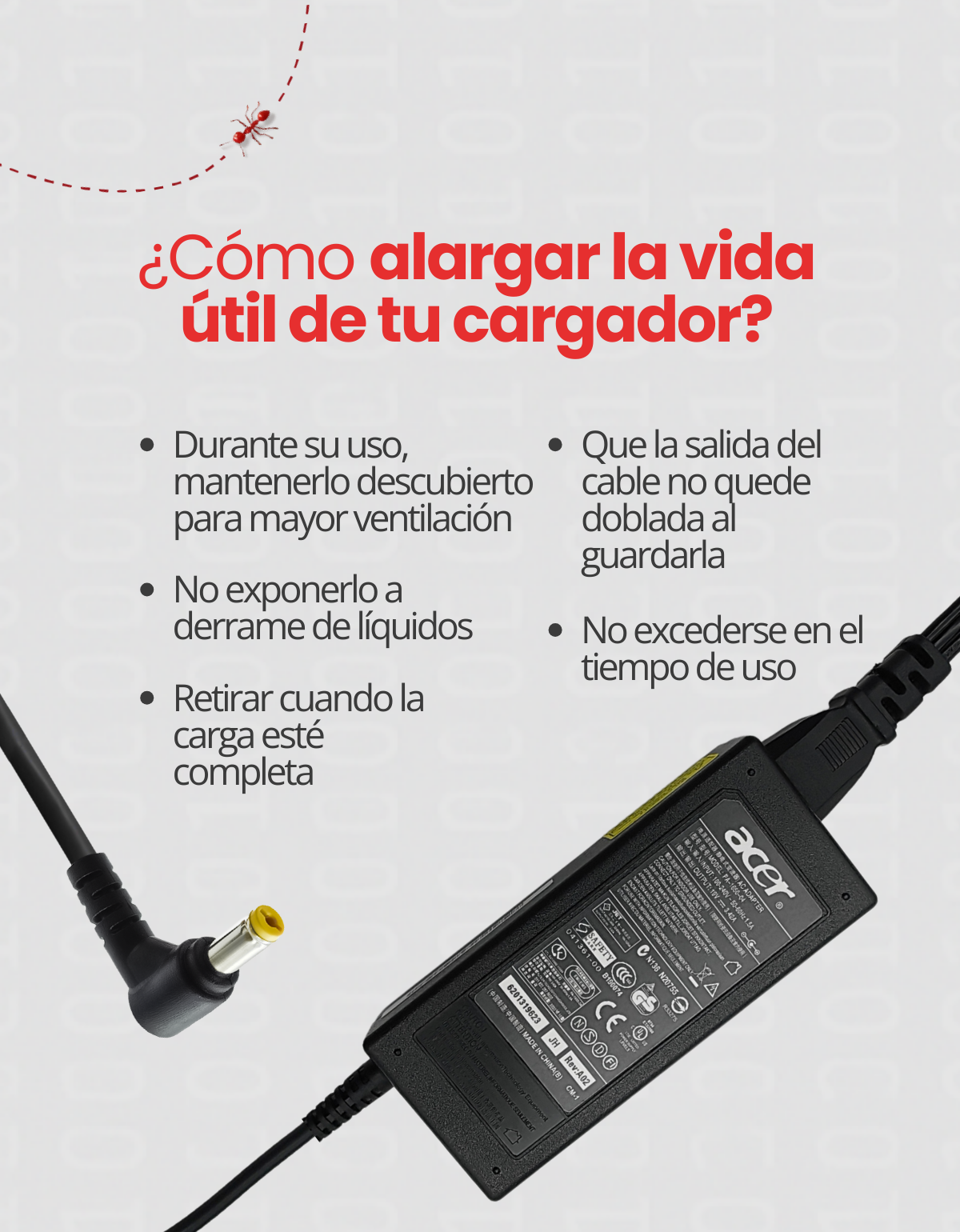 Cargador para Laptops Acer y Gateway P5ws0 19V 3.42A Carga Rápida con 65W Punta 5.5 x 1.7mm