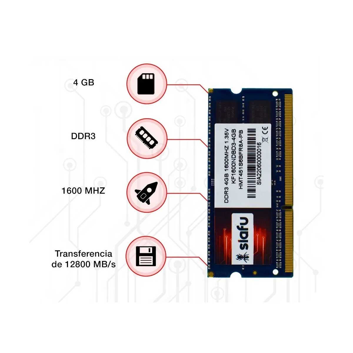 Memoria RAM de 4 GB de DDR3L SDRAM marca Siafu® para aumentar la velocidad de tu laptop